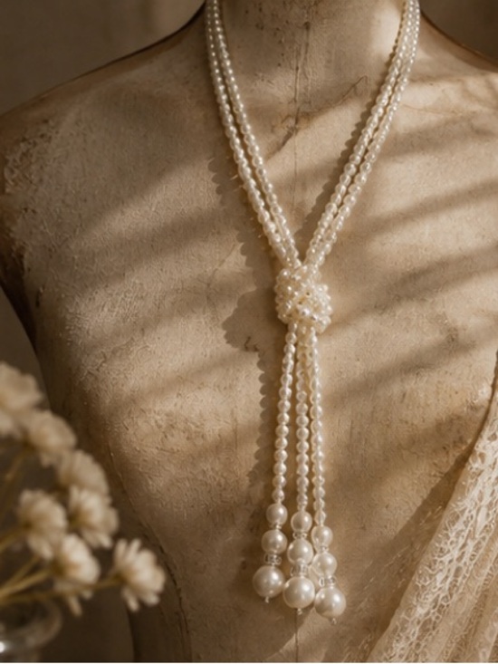Anthropologie Jewelry - Vintage Pearl Lariat Necklace Multi Strand Long Pearl Tassel Necklace